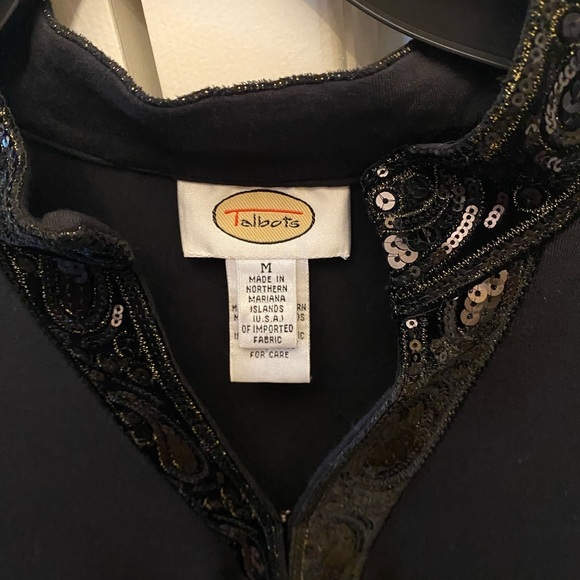 Talbots Womens Black Tunic Top Sequin Embroidered Split Neck Size Medium - Picture 3 of 6